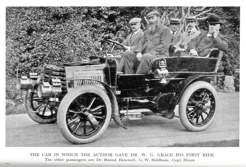 Harry Preston gives WG Grace, the famous cricketer, his first ride in a motor car (September 1902)